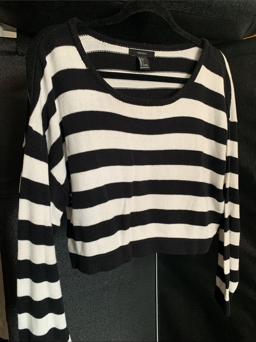 #563 Forever 21 Black & White Striped Scoop Neck Sweater